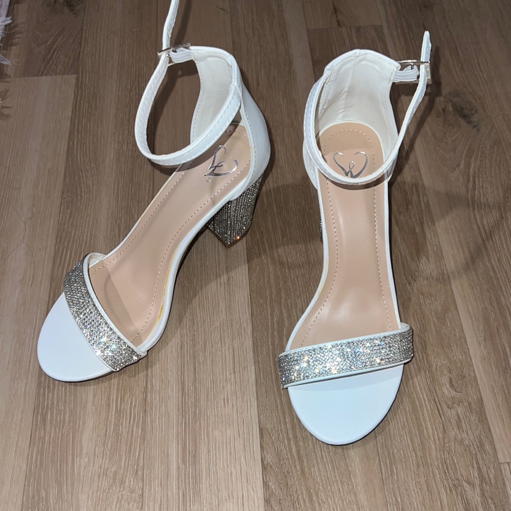White glitter heels
